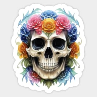 Skull head with flowers colourful Sticker